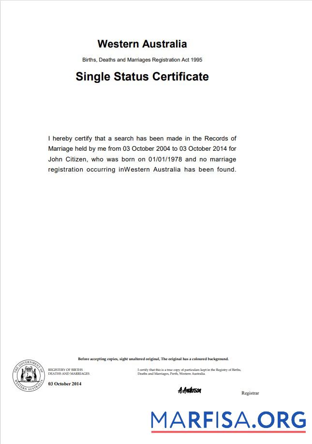 Realistic Australia Western Australia divorce certificate template in Word format